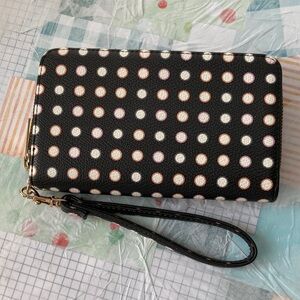A new day zip around Polka Dot Women's Wristlet Wallet 7in gold hardware
